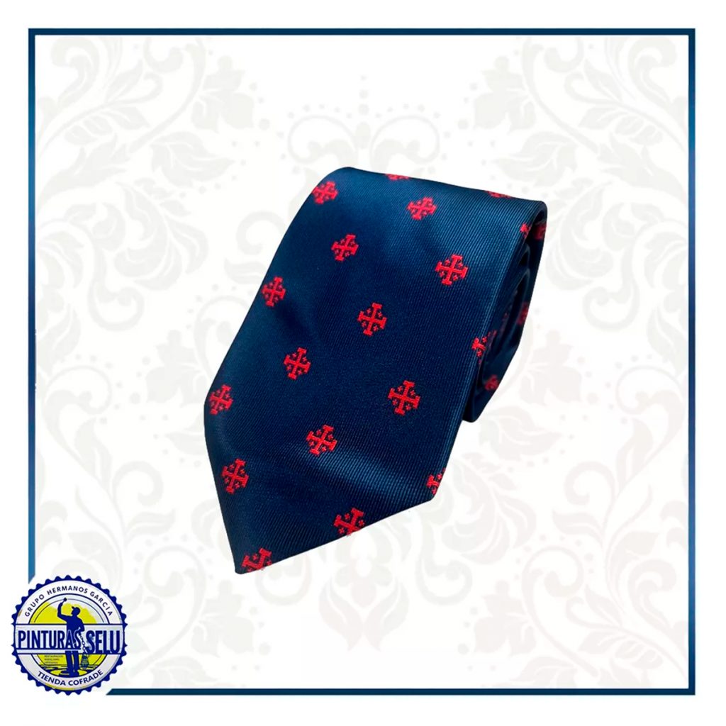 Corbata Cruz de Jerusalen Azul marino detalles Rojo