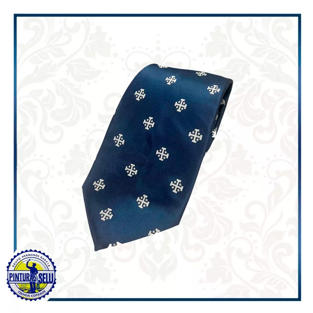 Corbata Cruz de Jerusalen Azul marino detalles blanco