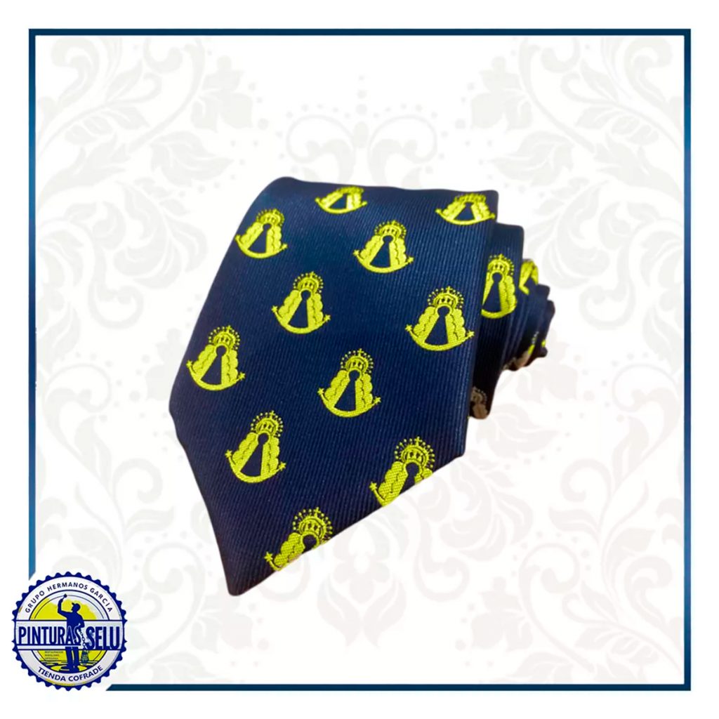 Corbata Virgen del Rocío azul marino detalles dorados
