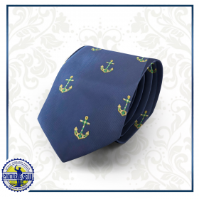 Corbata azul marino con anclas doradas