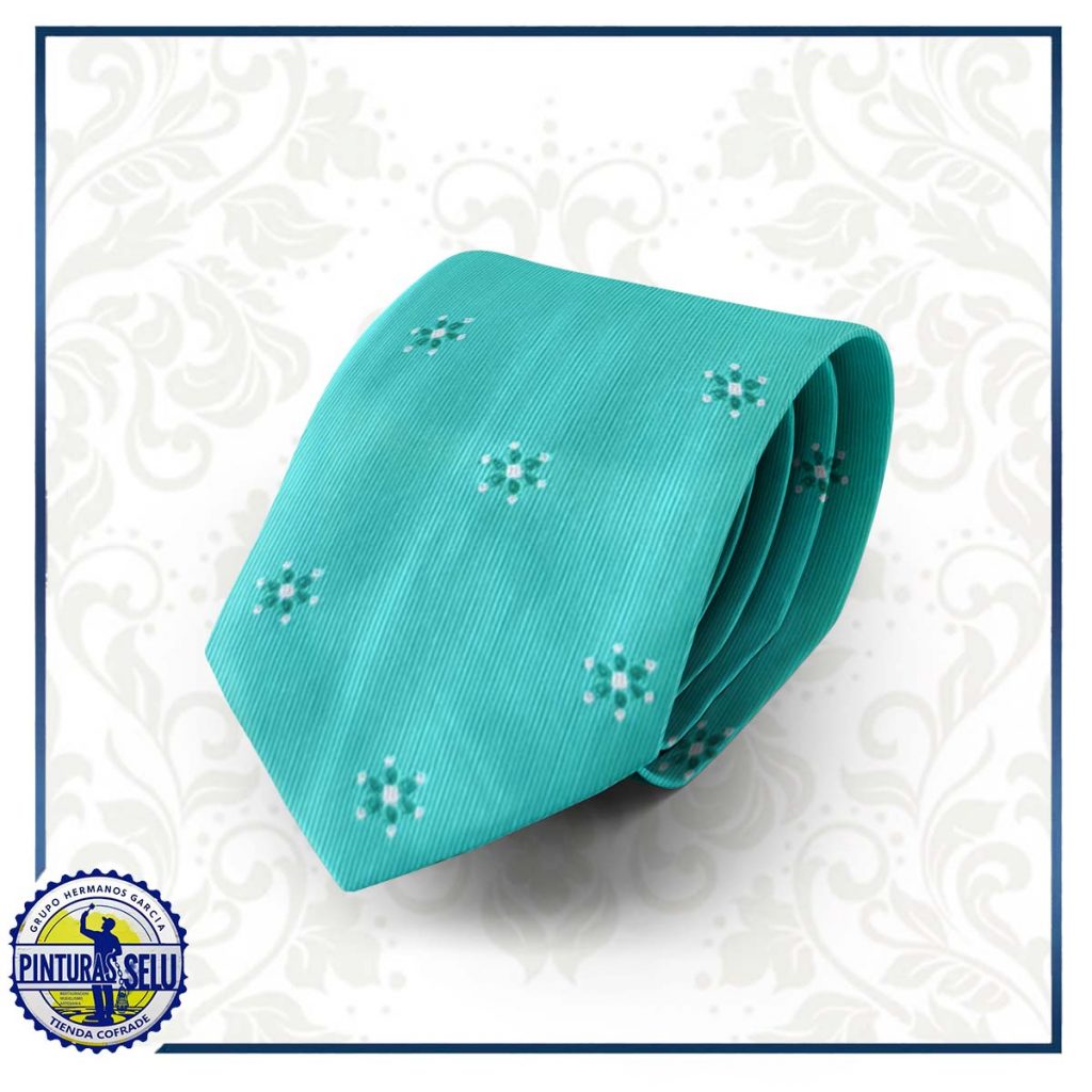 Corbata cofrade verde agua con mariquillas de la Macarena