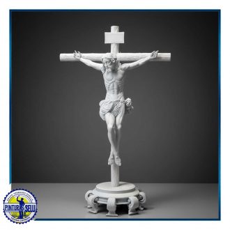 Cristo Crucificado en Resina Blanca sobre Peana Ornamental