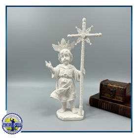 Niño Jesús con Cruz en Resina Blanca | Figura Religiosa