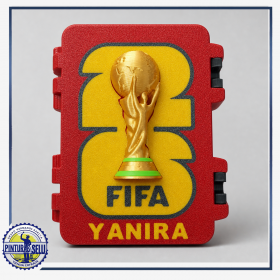 Cajita personalizada FIFA con copa interior y nombre YANIRA