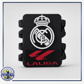 Cajita personalizada Real Madrid negra con escudo blanco y diseño LALIGA